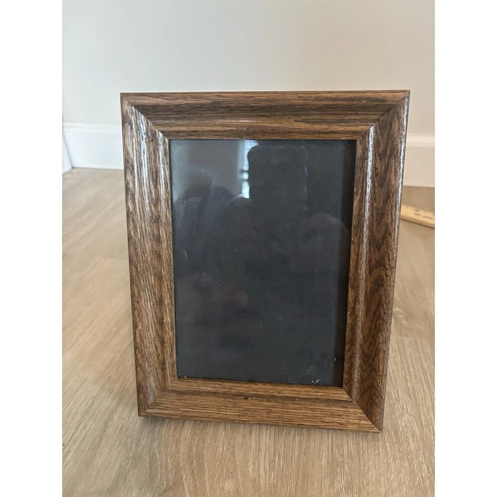 Vintage Solid Wood Picture Frame 5x7 Tabletop Easel Stand Brown OakGrain Country